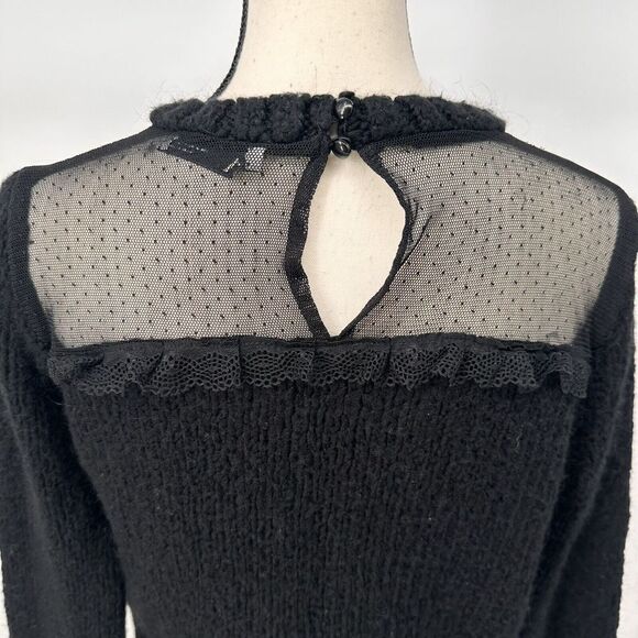 Zara Long Sleeve  Cropped Sweater Chunky Knit Black Size Medium Mesh‎ - Picture 6 of 16
